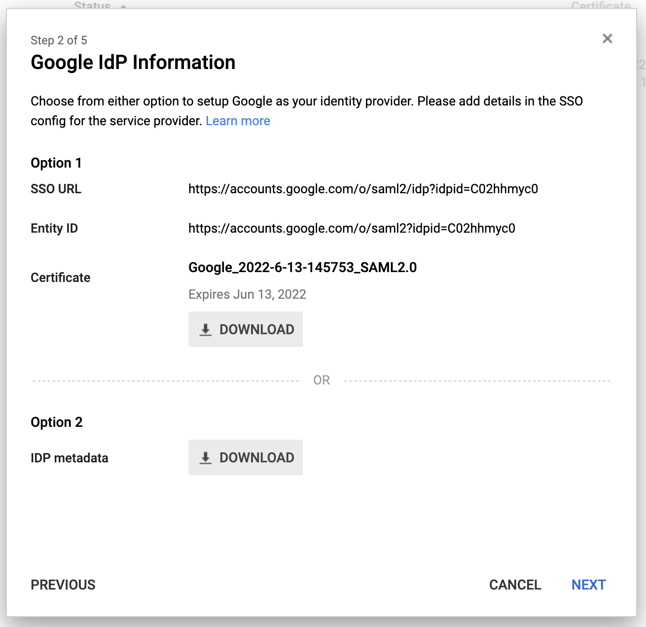 google identity provider certificates